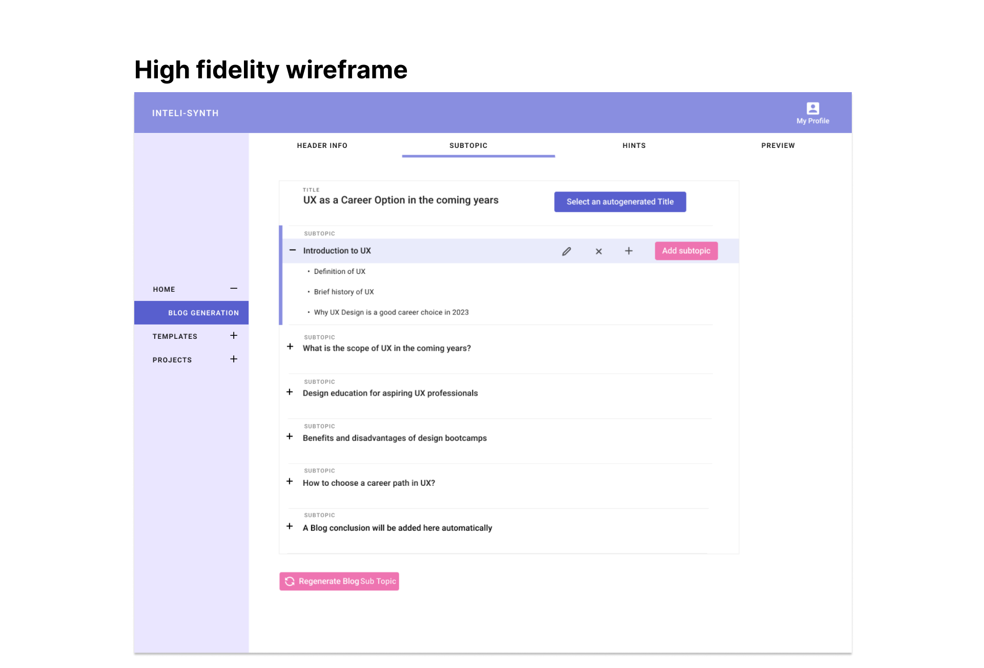 High fidelity wireframe 1